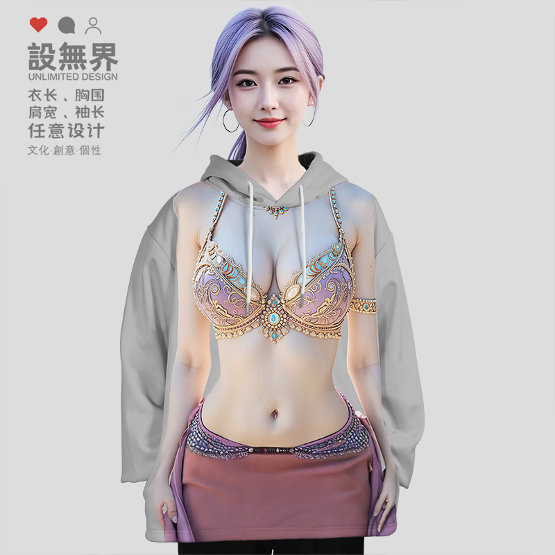 3D仿真美女民族风性感内衣身卫衣
