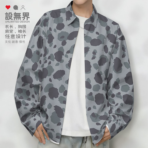 潮牌经典豹纹斑点迷彩日长袖衬衫