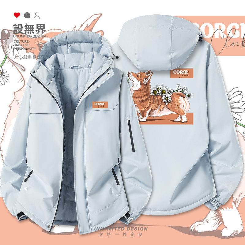 治愈系柯基CORGI与雏菊加厚棉服男女小清新日系棉袄外套潮设 无界