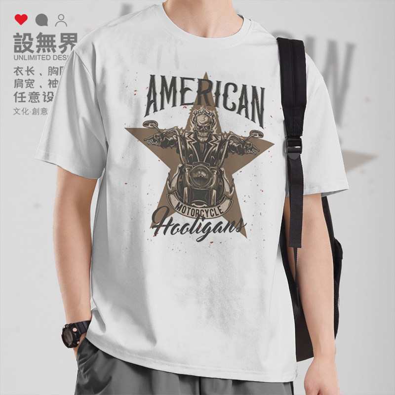 复古摩托车恶棍motorcycles个性纯棉短袖t恤男女上衣潮02设 无界