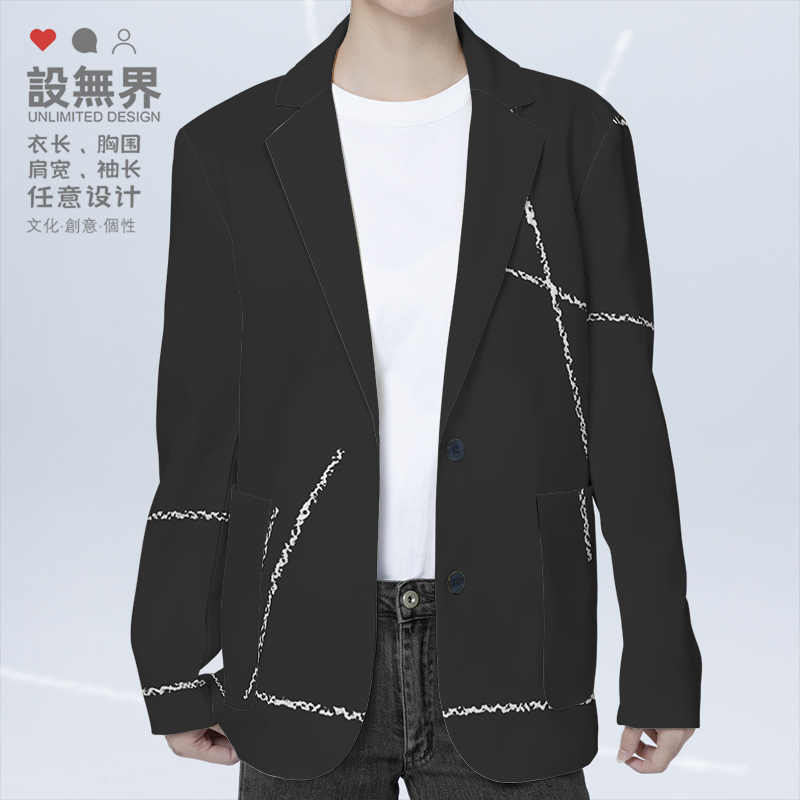 潮牌ins手绘艺术解构车线痞帅高阶西装外套男女西服潮0018设 无界