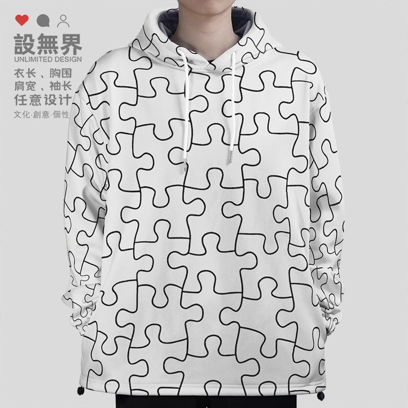 拼图手绘线稿图案创意设连帽卫衣