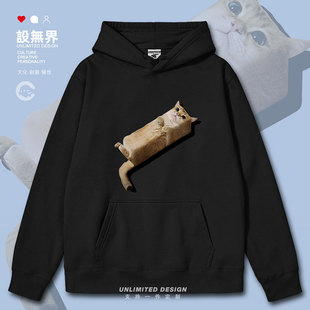 日系恶搞方块小猫橘猫佛系可爱趣味连帽卫衣男女帽衫0017设 无界