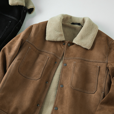 日系复古麂皮绒夹克棉衣男士