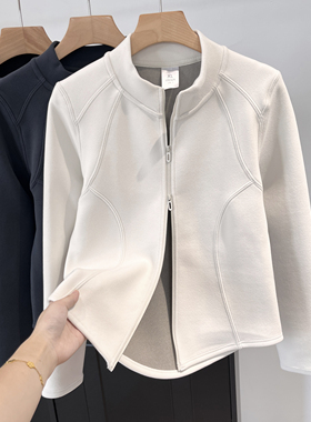 高颜值石墨烯小蛮腰短外套女显瘦双拉链打底开衫双面绒保暖夹克潮