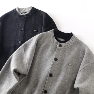 设计师款假两件针织衫高级感慵懒风复古开衫宽松百搭毛衣外套潮流