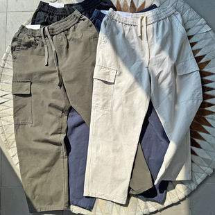 日系复古大口袋工装 宽松长裤 裤 水洗棉休闲九分裤 男女同款 门店同款