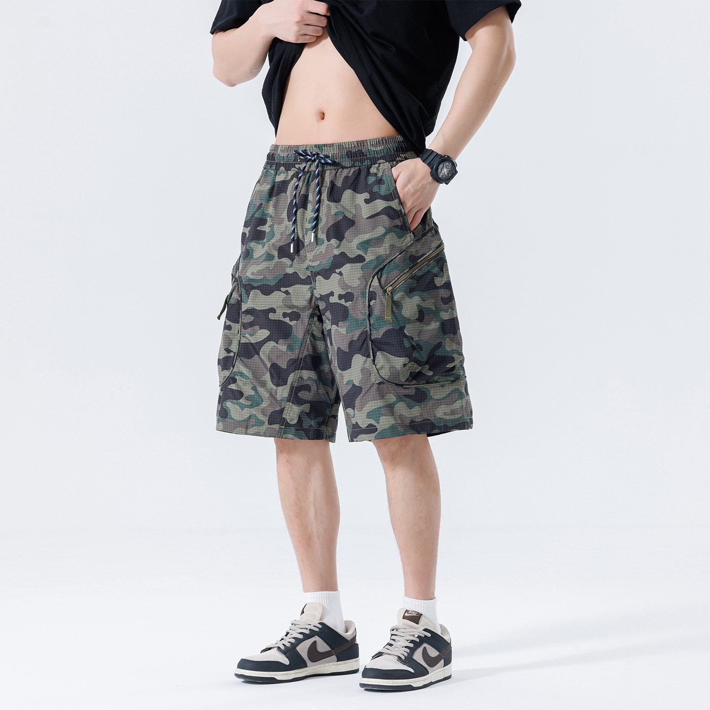 迷彩工装短裤男夏季美式户外机能多口袋速干沙滩裤大码运动五分裤