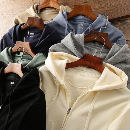 日单！柜场品质！客供毛圈棉连帽运动衫拉链开衫休闲卫衣外套男潮