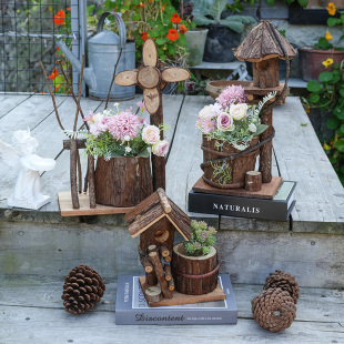 实木木屋鸟窝景观装饰摆件庭院别墅阳台户外场景布置花盆花器