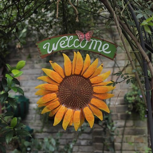 墙面装饰品WELCOME向日葵壁饰太阳花铁艺挂件创意家居玄关门挂件