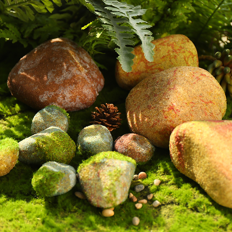 仿真青苔假山石头鹅卵苔藓造景摆件盆鱼缸水培幼儿园庭院花园装饰-封面