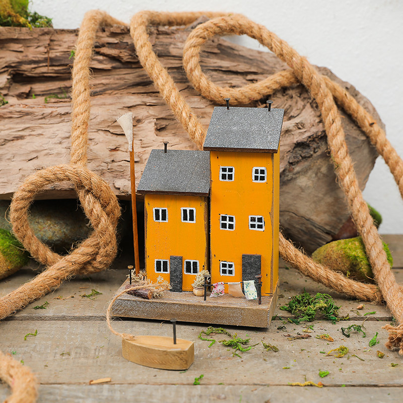 海边七彩小屋小木房子桌面摆件店铺家居花园街景造景装饰品幼儿园