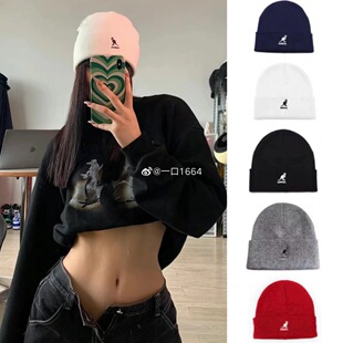 KANGOL袋鼠细纹针织帽子韩系秋冬女情侣休闲百搭保暖毛线帽冷帽