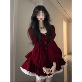 XZY 高级感收腰蓬蓬短裙 微胖法式 甜美蝴蝶结丝绒连衣裙女25年冬季