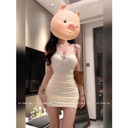 微胖mm纯欲性感网纱拼接吊带裙