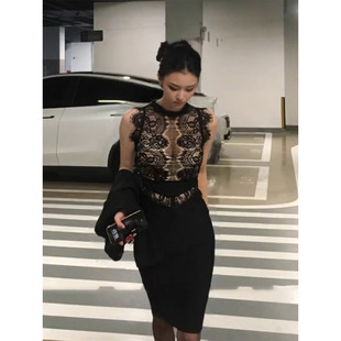 收腰包臀裙子 XZY 微胖御姐性感蕾丝拼接无袖 连衣裙女25年夏季 修身