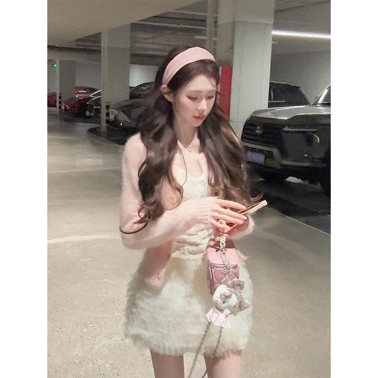 微胖甜美气质粉色针织毛衣开衫