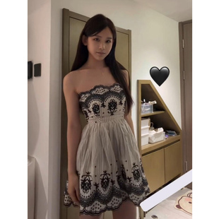 XZY 微胖法式复古条纹印花抹胸连衣裙女26年夏季收腰辣妹修身短裙