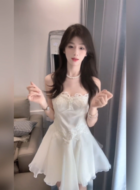 XZY 微胖纯欲甜美白色蕾丝花边吊带裙女25年夏季精致重工初恋短裙