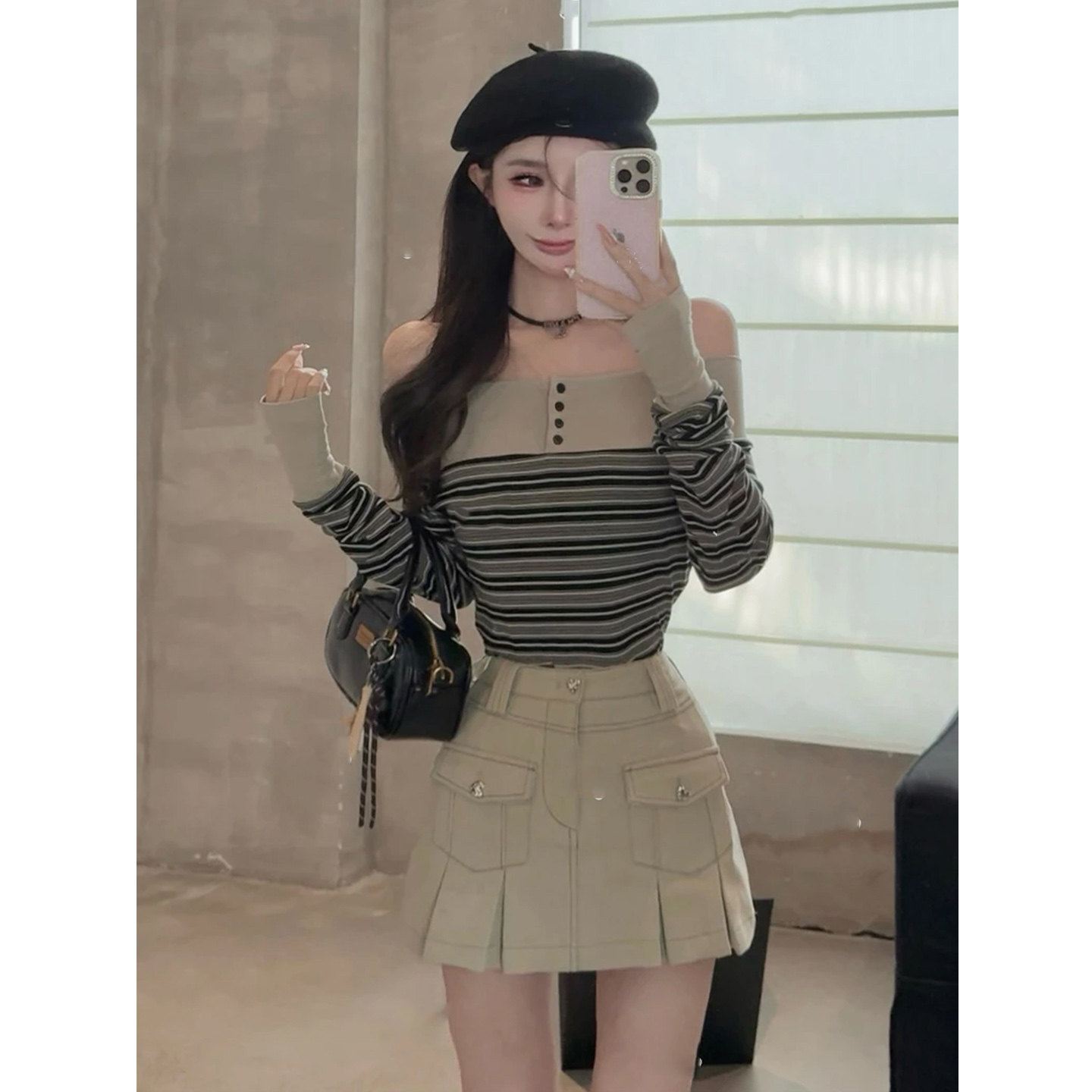 XZY 微胖高智感小香风条纹一字肩针织衫女25年冬季工装半身裙套装,女装/女士精品,大码套装,淘宝优惠券,粉丝福利购,淘宝优惠卷