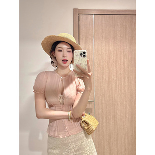 蕾丝低腰半身裙套装 XZY 女26年夏季 衬衫 微胖温柔风气质粉色泡泡袖