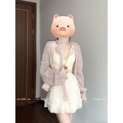 微胖温柔v领花朵针织开衫