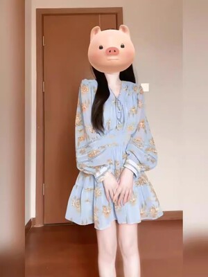 法式浪漫v领碎花雪纺衬衫连衣裙