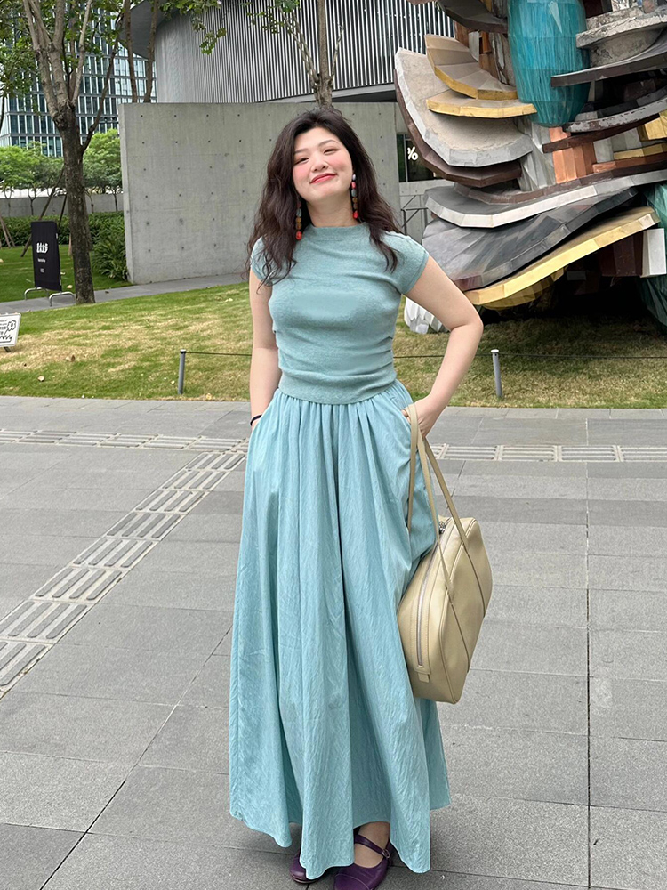 胖mm时尚休闲针织短袖上衣女