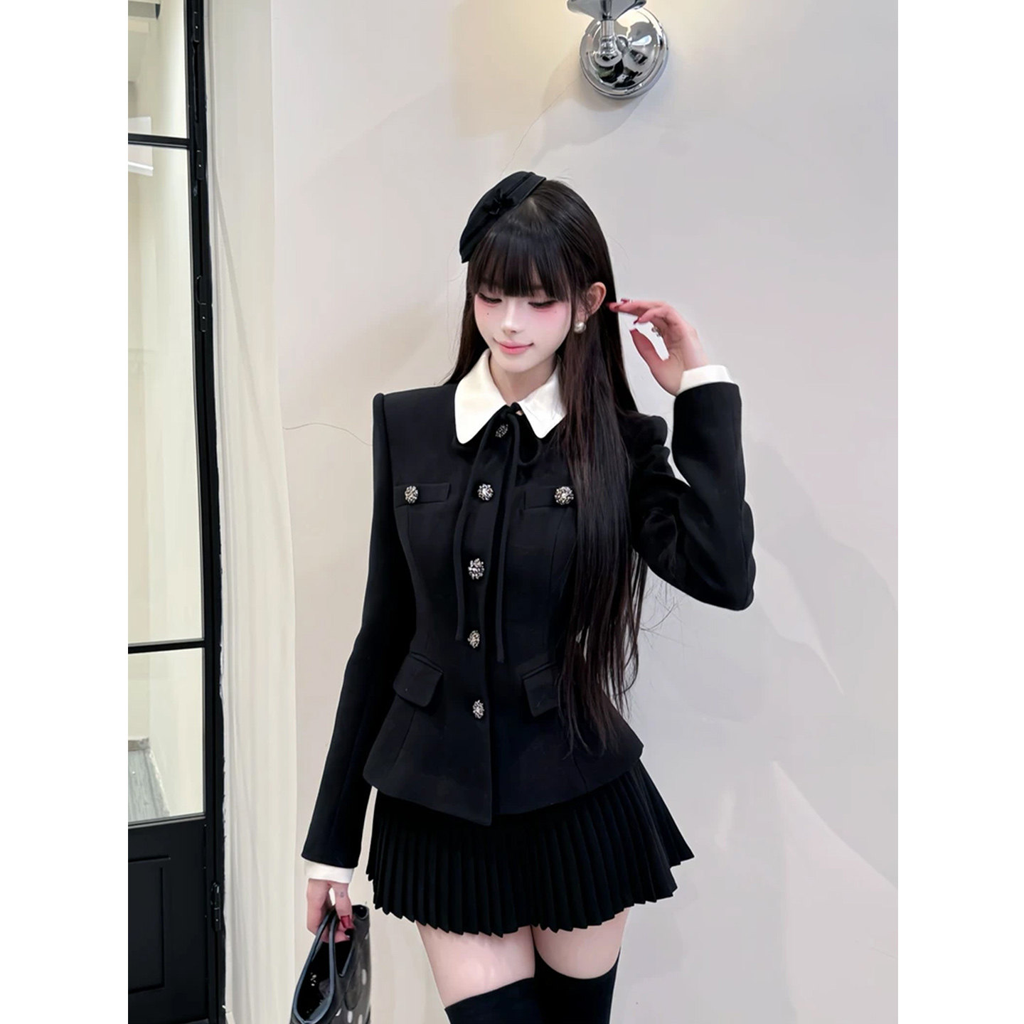 XZY 微胖法式学院风撞色收腰西装外套女26年春季高级感百褶裙套装,女装/女士精品,大码套装,淘宝优惠券,粉丝福利购,淘宝优惠卷