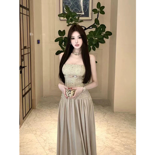 优雅气质收腰晚礼服 小香风拼接抹胸连衣裙女26年春季 XZY 微胖法式