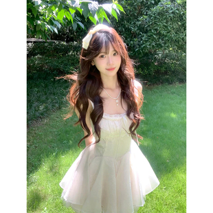 微胖纯欲甜美抽褶蕾丝花边连衣裙女25年夏季 XZY 收腰蓬蓬公主短裙
