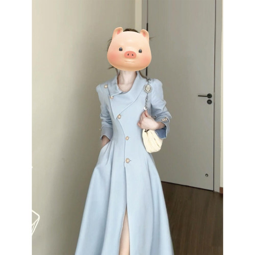 微胖法式复古收腰长袖风衣外套