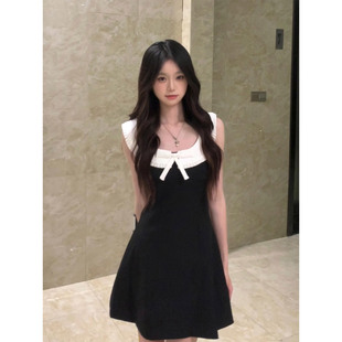 优雅甜美公主裙 XZY 微胖法式 千金风撞色U领无袖 连衣裙女25年夏季