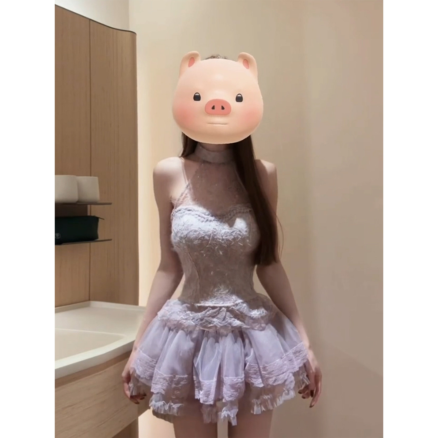 XZY 微胖纯欲甜美蕾丝提花收腰挂脖上衣女25年冬季网纱蓬蓬裙套装,女装/女士精品,大码套装,淘宝优惠券,粉丝福利购,淘宝优惠卷