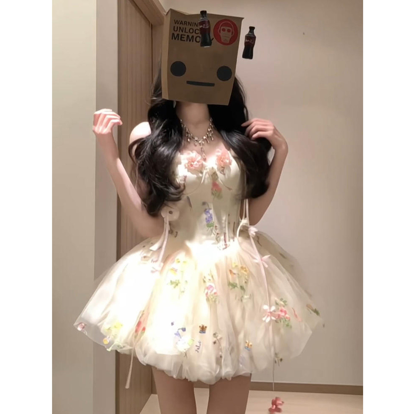 XZY 微胖温柔风甜美碎花吊带连衣裙女26年夏季绝美漂亮网纱蓬蓬裙