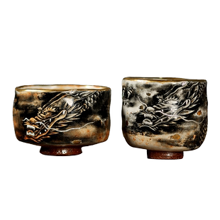 慕砚柴烧手绘主人杯禾泥志野墨龙茶杯复古功夫茶具单杯个人品茗杯