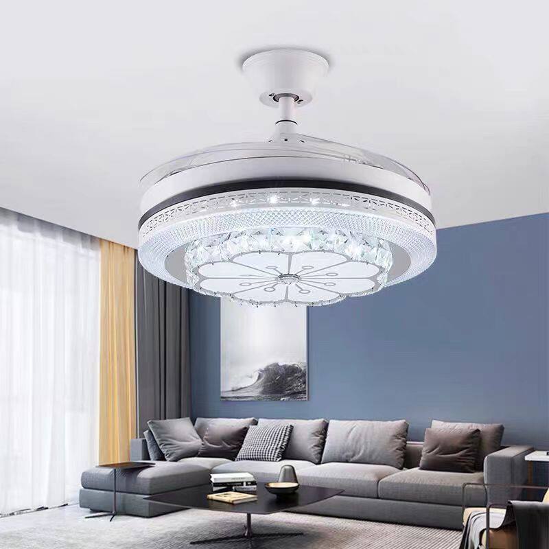 水晶轻奢餐厅吊灯客厅卧室智能声控节能护眼家用吊扇灯隐形风扇灯