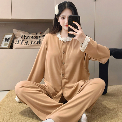 带胸垫秋冬款德绒孕妇磨毛月子服