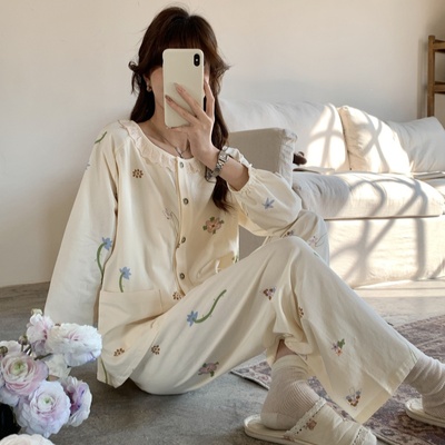 孕妇纯棉带胸垫免穿内衣哺乳睡衣