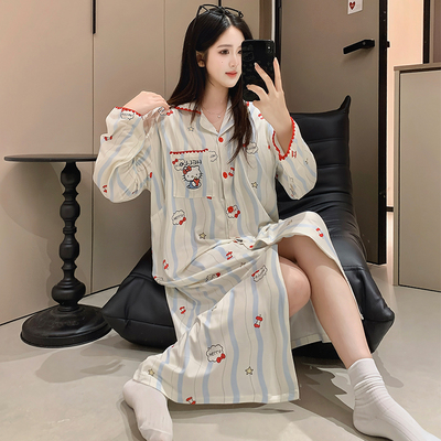 带胸垫一体春秋长袖孕妇宽松睡裙