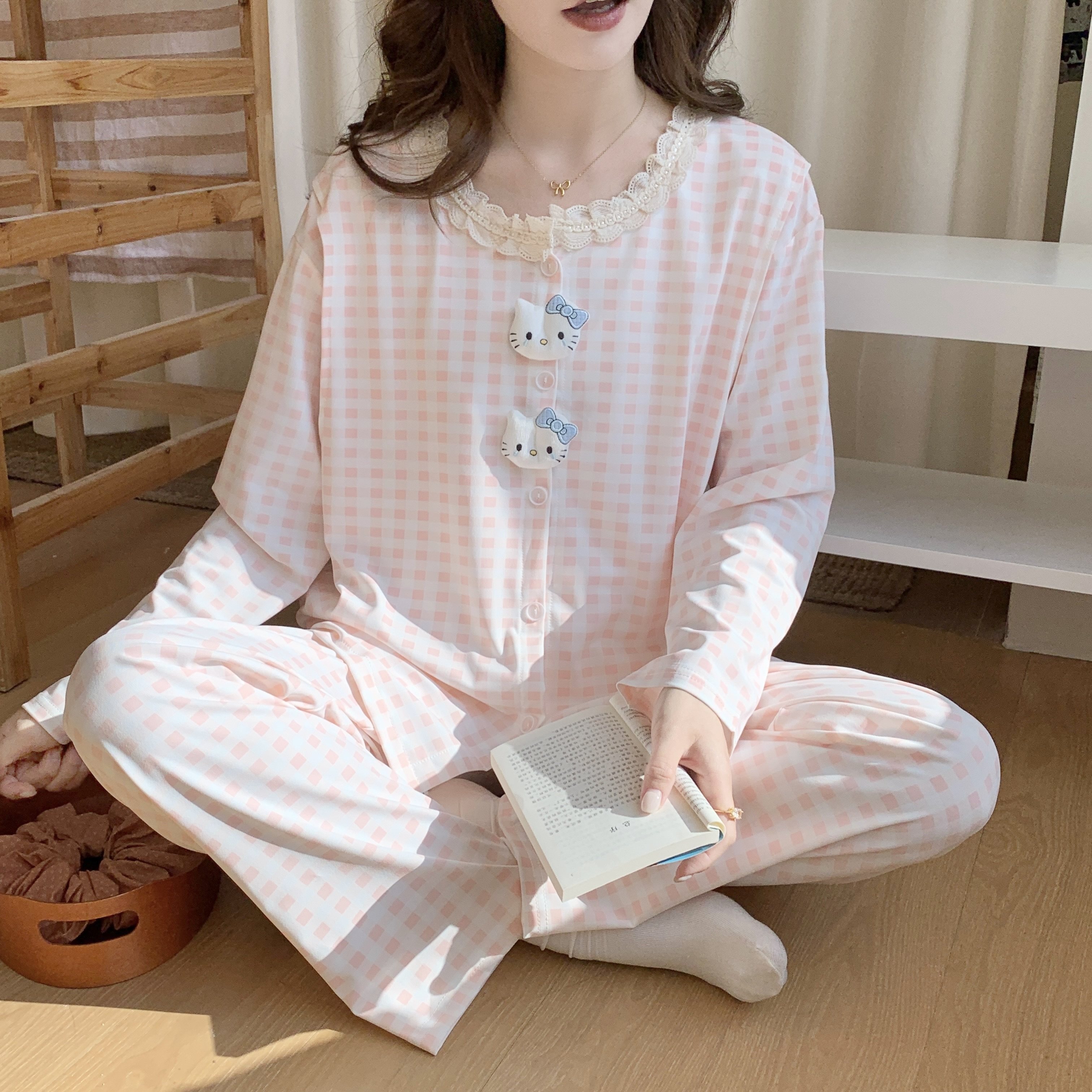 格子孕妇睡衣春秋纯棉产后带胸垫月子服产妇哺乳家居服坐月子套装,女士内衣/男士内衣/家居服,睡衣/家居服套装,淘宝优惠券,粉丝福利购,淘宝优惠卷