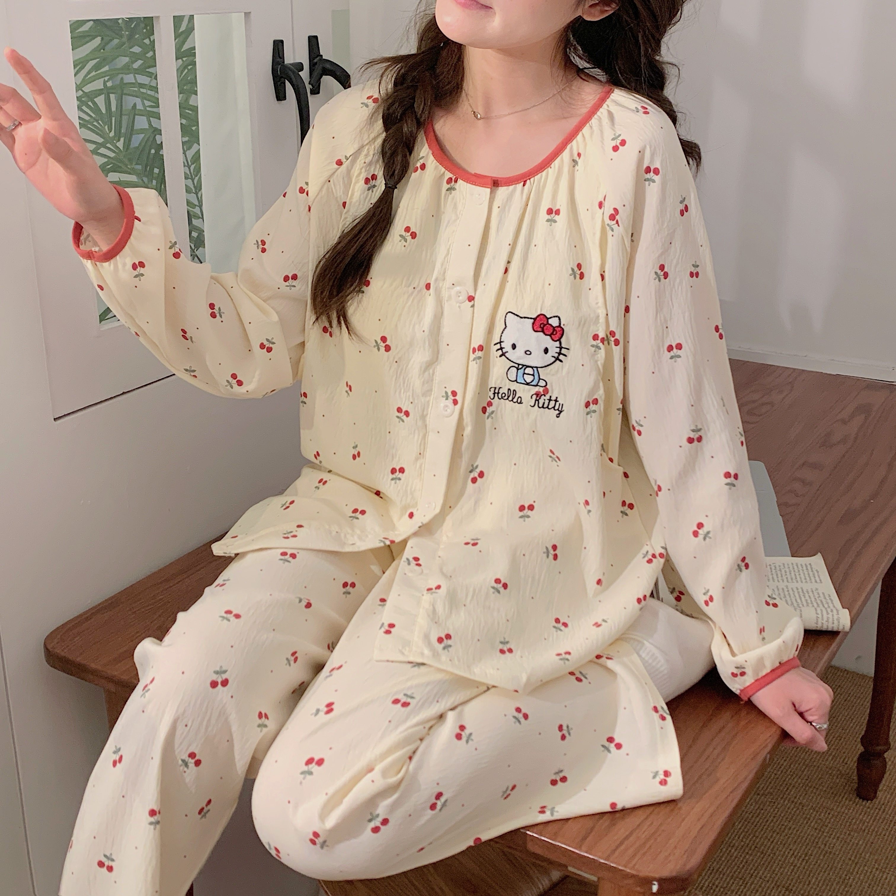 夏季带胸垫月子服产后哺乳喂奶薄款可拆卸免穿内衣待产孕妇睡衣女