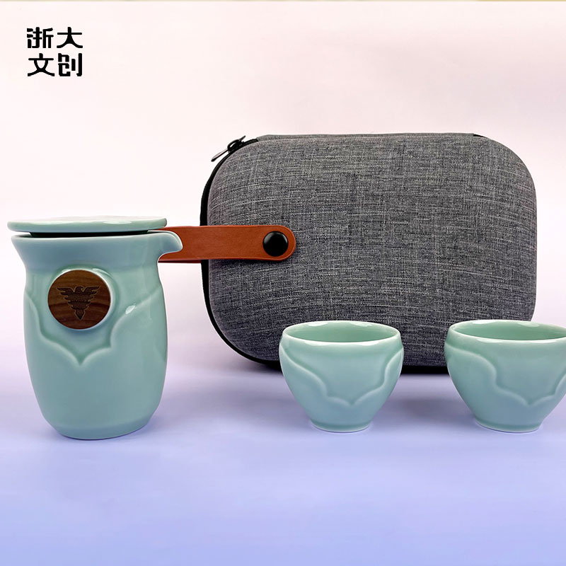 浙江大学求是鹰青瓷随行杯3件套