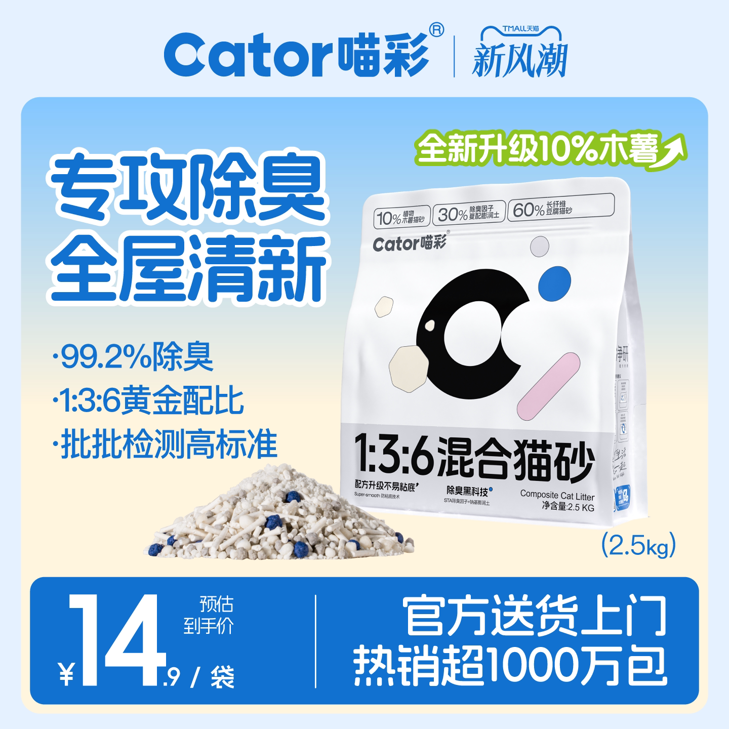 喵彩136除臭木薯豆腐混合猫砂 18.8元 - 86线报
