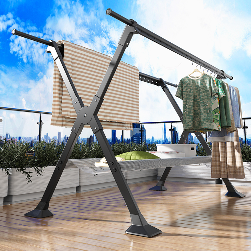 落地晾衣架铝合金移动晾衣杆挂衣