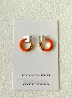 ZX外贸原单折扣otherstories/os家镀真金橙色珐琅耳环正品ins风
