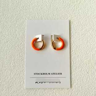 ZX外贸原单折扣otherstories/os家镀真金橙色珐琅耳环正品ins风