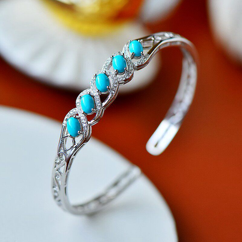 diy时尚风多石四爪蜜蜡纯银手镯