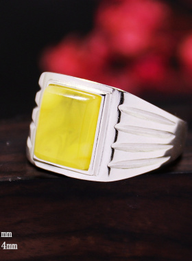 diy男女款光面方形蜜蜡戒指空托